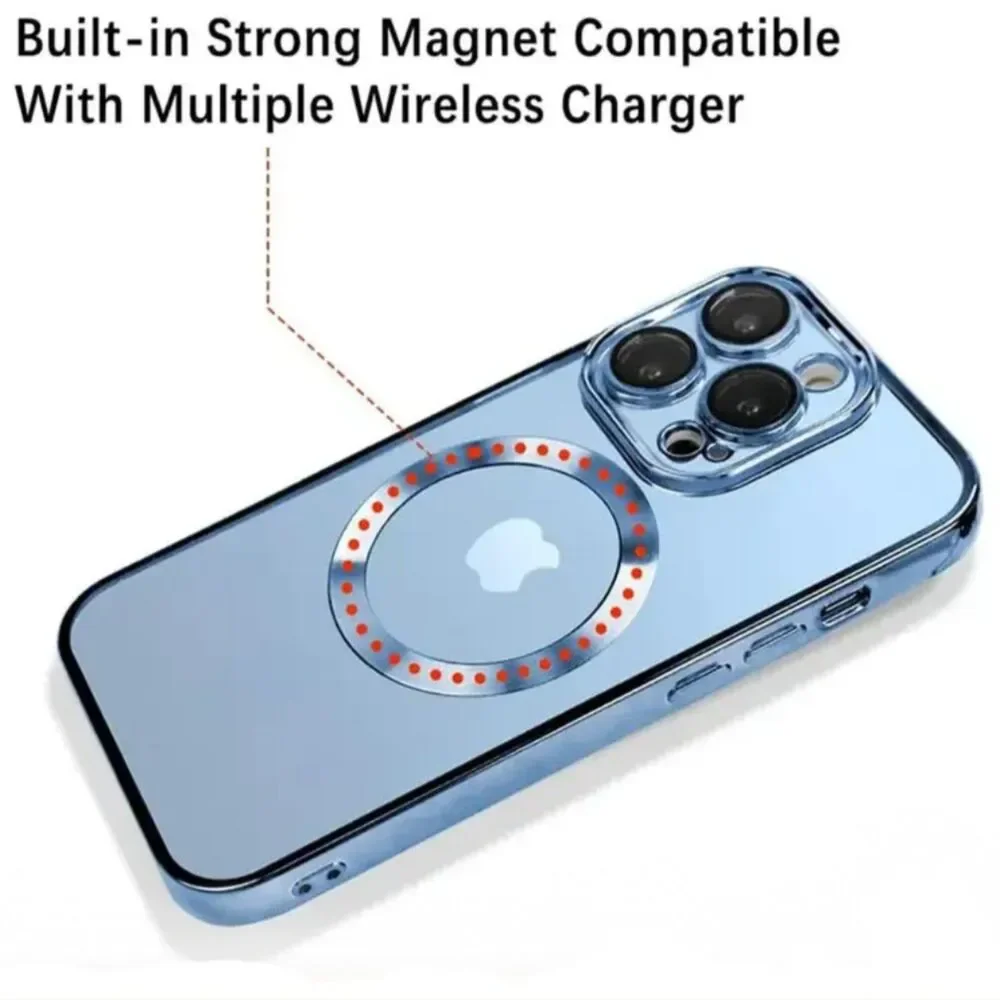 Transparent blue iPhone 15 case with‎ build in Magnetic Wireless charger